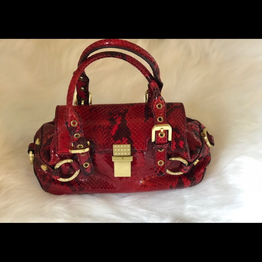 Adrienne Vittadini Red Embossed Snake Skin Satchel